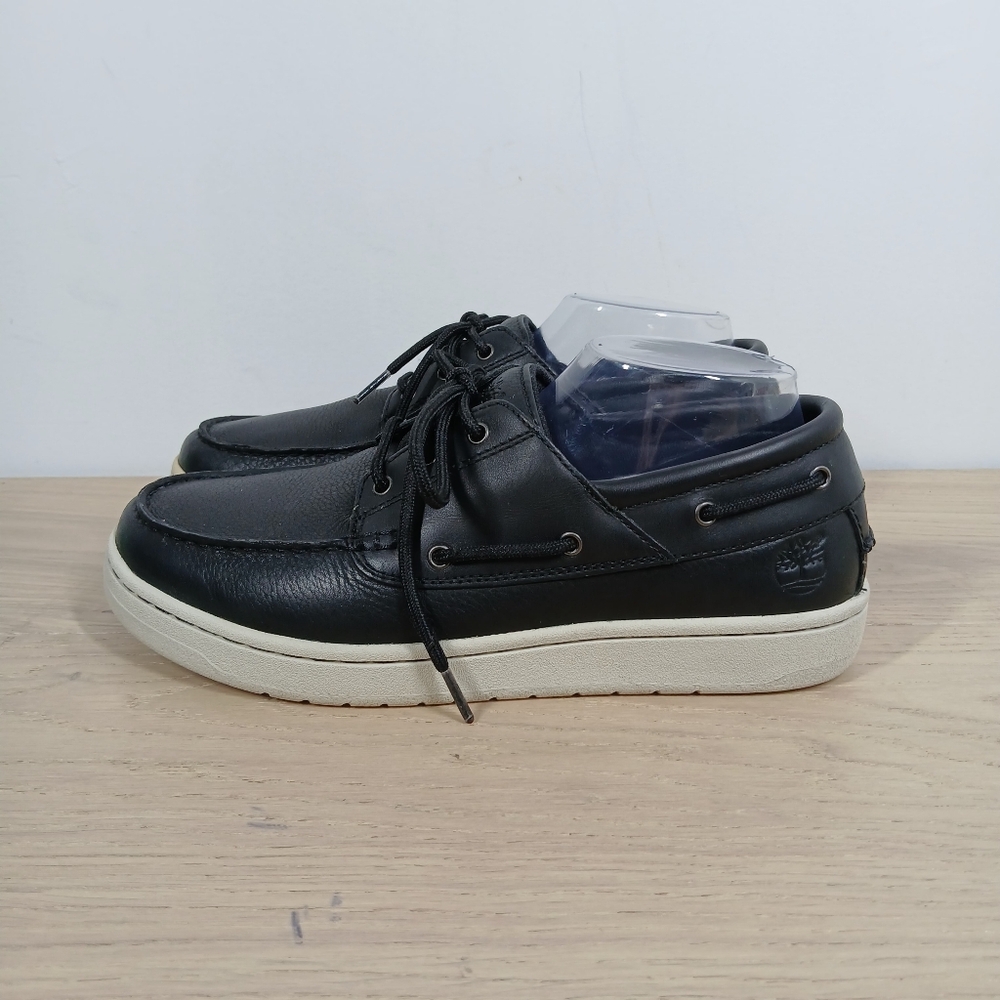 Timberland Black Leather Lace-Up Casual Boat Oxford Shoes